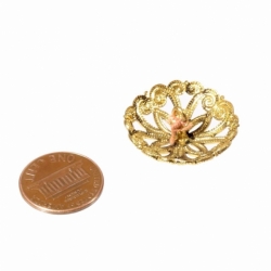 25mm vintage Czech gold tone filigree floral metal press stamped button