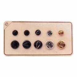 Sample card (10) Czech vintage silver gold lustre black scaled glass buttons