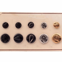 Sample card (10) Czech vintage silver gold lustre black scaled glass buttons