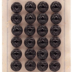 Card (24) 13mm Czech Deco Vintage geometric floral black glass buttons