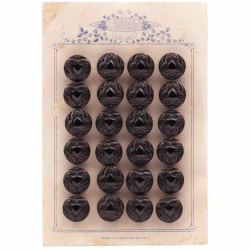 Card (24) 13mm Czech Deco Vintage geometric floral black glass buttons