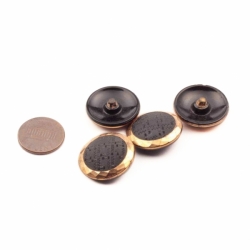 Lot (4) vintage 22mm Czech gold gilt faux fabric lacy black glass buttons