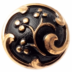 27mm Czech vintage gold lustre hand painted black flower glass button