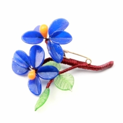 Vintage Deco Czech hand lampwork art glass dark blue flower pin brooch