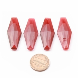 Lot (4) 38x14mm large Czech vintage hexagon faceted red carnelian opaline glass rhinestones