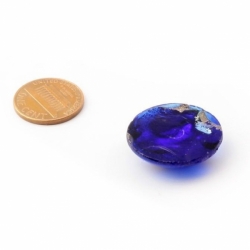 25mm antique vintage Czech foil marble under Sapphire blue glass cabochon