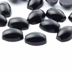 Lot (15) 18x13mm Czech vintage flat end oval domed black glass cabochons 