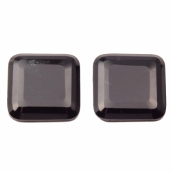 Lot (2) 22mm Czech antique vintage jet black square faceted art glass cabochons