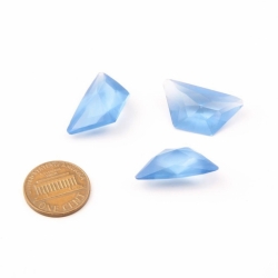 Lot (3) 24mm Czech Art Deco vintage trapezium faceted blue frost glass rhinestones