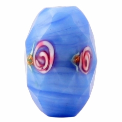 19mm Art Deco Czech pink satin floral blue satin faceted lampwork glass bead