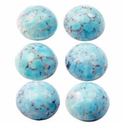 Lot (6) 14mm Czech vintage blue matrix marbled faux gemstone glass cabochons