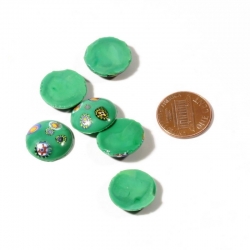 Lot (6) 16mm Czech vintage millefiori green marbled round glass cabochons