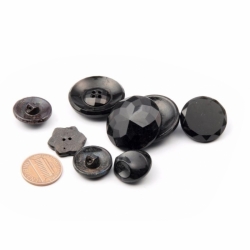 Lot (8) Czech Deco Vintage assorted black glass buttons flower geometric