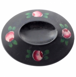 27mm Czech antique floral hand painted black oval art glass button