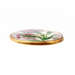 30mm antique intaglio hand painted Dianthus flower iridescent glass metal button