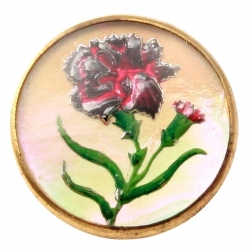 30mm antique intaglio hand painted Dianthus flower iridescent glass metal button