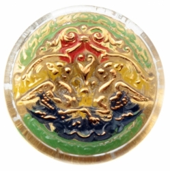 27mm Czech Vintage reverse hand painted 14k gold gilt dragon glass button