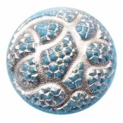 23mm Czech Vintage silver metallic baby blue snakeskin art glass button