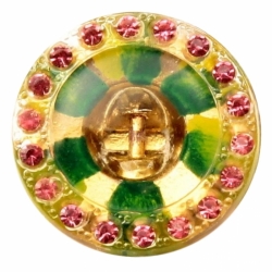 23mm Czech Vintage reverse painted pink rhinestone crystal art glass button
