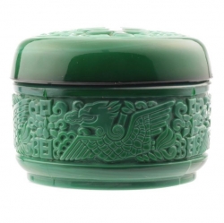 Vintage Czech Schlevogt Ingrid Chinese dragon malachite glass powder trinket box