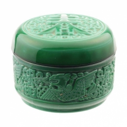 Vintage Czech Schlevogt Ingrid Chinese dragon malachite glass powder trinket box