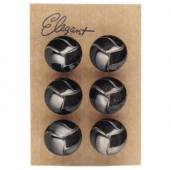 Card (6) 22mm "Elegant" silver lustre geometric black vintage Czech glass buttons