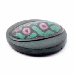 32mm Czech antique Victorian metallic faux fabric hand painted black 2 hole connector glass bead
