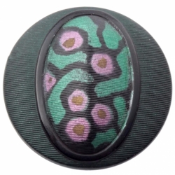 32mm Czech antique Victorian metallic faux fabric hand painted black 2 hole connector glass bead