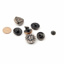 Collection (8) Vintage Czech mixed gold silver lustre ornate black glass buttons