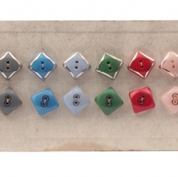 Czech vintage glass buttons Sample card (16) 16mm 1920s Art Deco silver metallic square