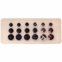 Czech vintage glass buttons Sample card (18) 1920s Deco geometric metallic lustre