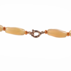 Vintage beaded necklace Czech semi translucent topaz opaline oval glass beads