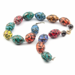 Lot (14) 18mm Czech vintage lampwork metallic abstract overlay oval glass beads