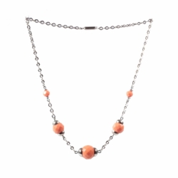 Vintage chrome necklace Bauhaus Art Deco galalith coral orange beads Jakob Bengel