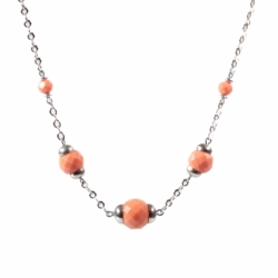 Vintage chrome necklace Bauhaus Art Deco galalith coral orange beads Jakob Bengel