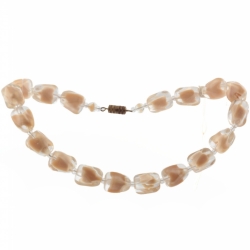 Vintage Czech choker necklace beige satin bicolor nugget glass beads