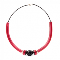 Vintage Czech choker necklace red pentagon arc rondelle glass beads