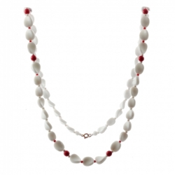 Vintage Czech necklace white red round twist oval glass beads