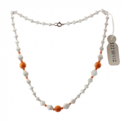 Vintage Czech necklace white orange round bicone glass beads