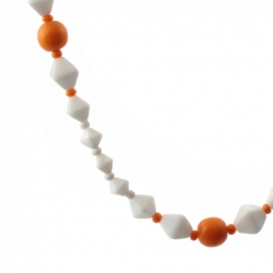 Vintage Czech necklace white orange round bicone glass beads