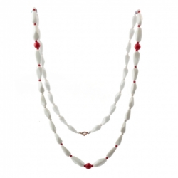 Vintage Czech necklace white red round faceted teardrop glass beads
