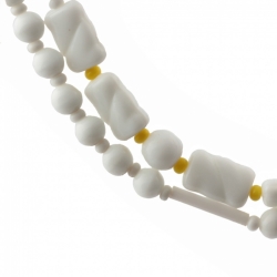 Vintage Czech necklace white round ribbed rectangle bugle glass beads