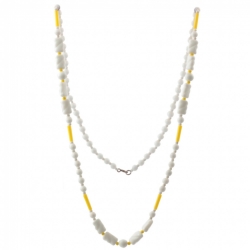 Vintage Czech necklace white round ribbed rectangle yellow bugle glass beads