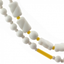 Vintage Czech necklace white round ribbed rectangle yellow bugle glass beads