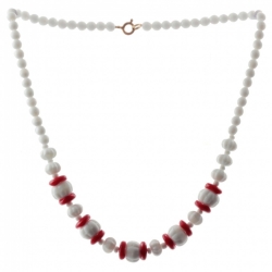 Vintage Czech necklace red white round flower rondelle glass beads