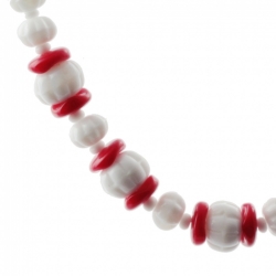 Vintage Czech necklace red white round flower rondelle glass beads