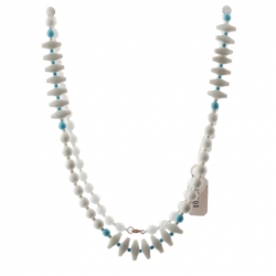 Vintage Czech necklace white blue round hammer head glass beads