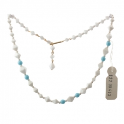 Vintage Czech necklace white blue round bicone glass beads
