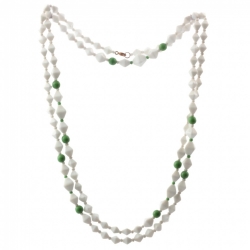 Long vintage Czech necklace white green round bicone glass beads