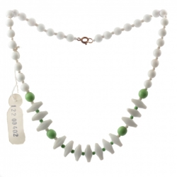 Vintage Czech necklace white green round hammer head glass beads